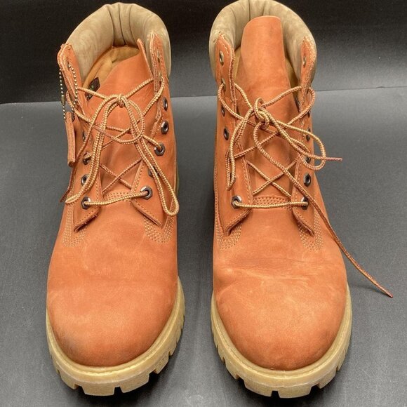 Size 13 Timberland Leather Lace Up Brownish Orange Boots - Picture 3 of 5